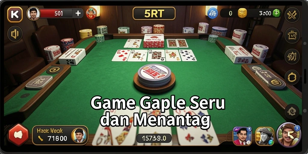 Screenshot utama 5RT menunjukkan pemain bersenang-senang dalam permainan Gaple.