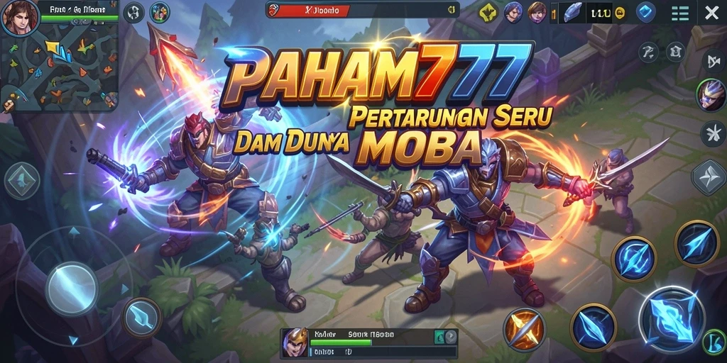 Tampilan seru gameplay PAHAM777 dalam pertempuran MOBA.