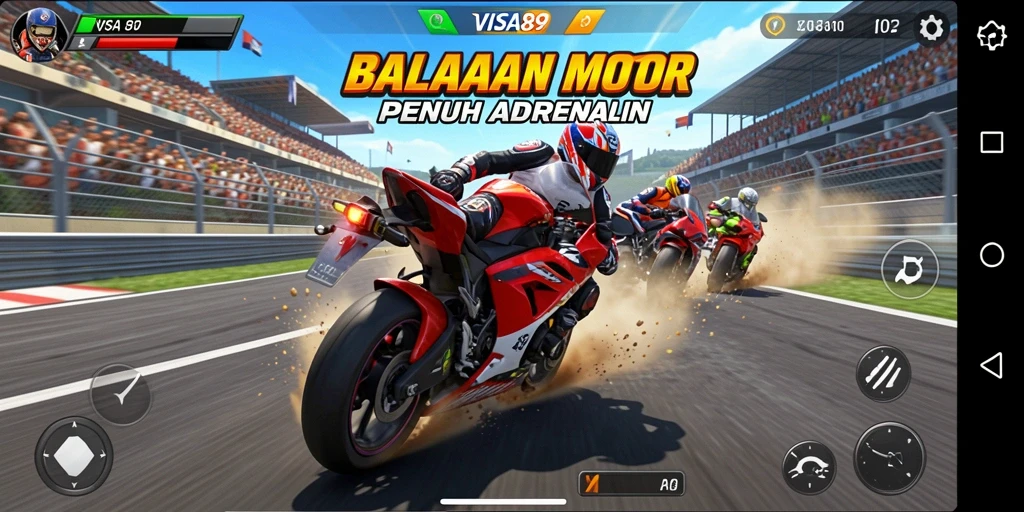 Screenshot menampilkan balapan motor yang mendebarkan dalam VISA89.