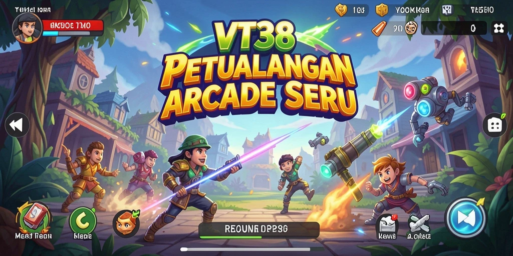 Tampilan gameplay seru VT38 dengan aksi cepat dan warna-warni.